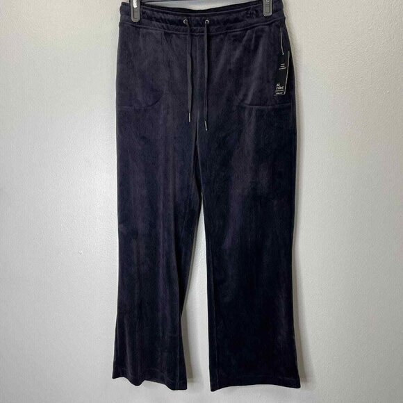 Ali Miles Velvet Pants Womens Medium Black Pull On Straight Leg Elastic Waist - Picture 1 of 11